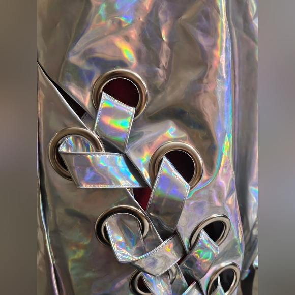 Dolls Kill Club Exx Holographic Silver Patent Leather Mini - Picture 14 of 14